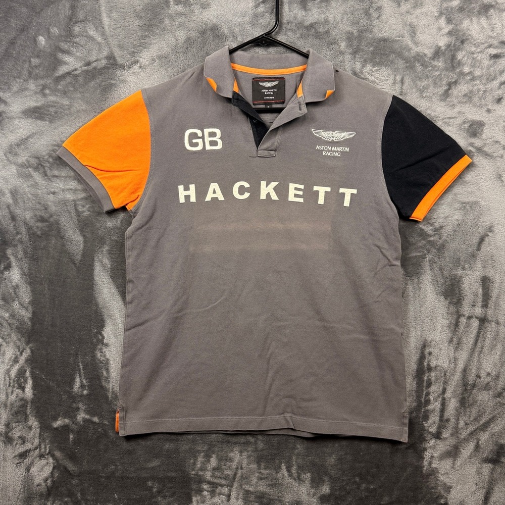 Hackett Polo Shirt Mens M Gray Aston Martin Racing Colorblock Short Sleeve Logo
